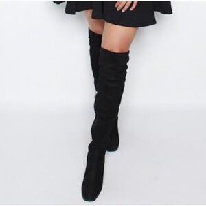 Zara Faux Suede Over The Knee Boots Black 6000 101